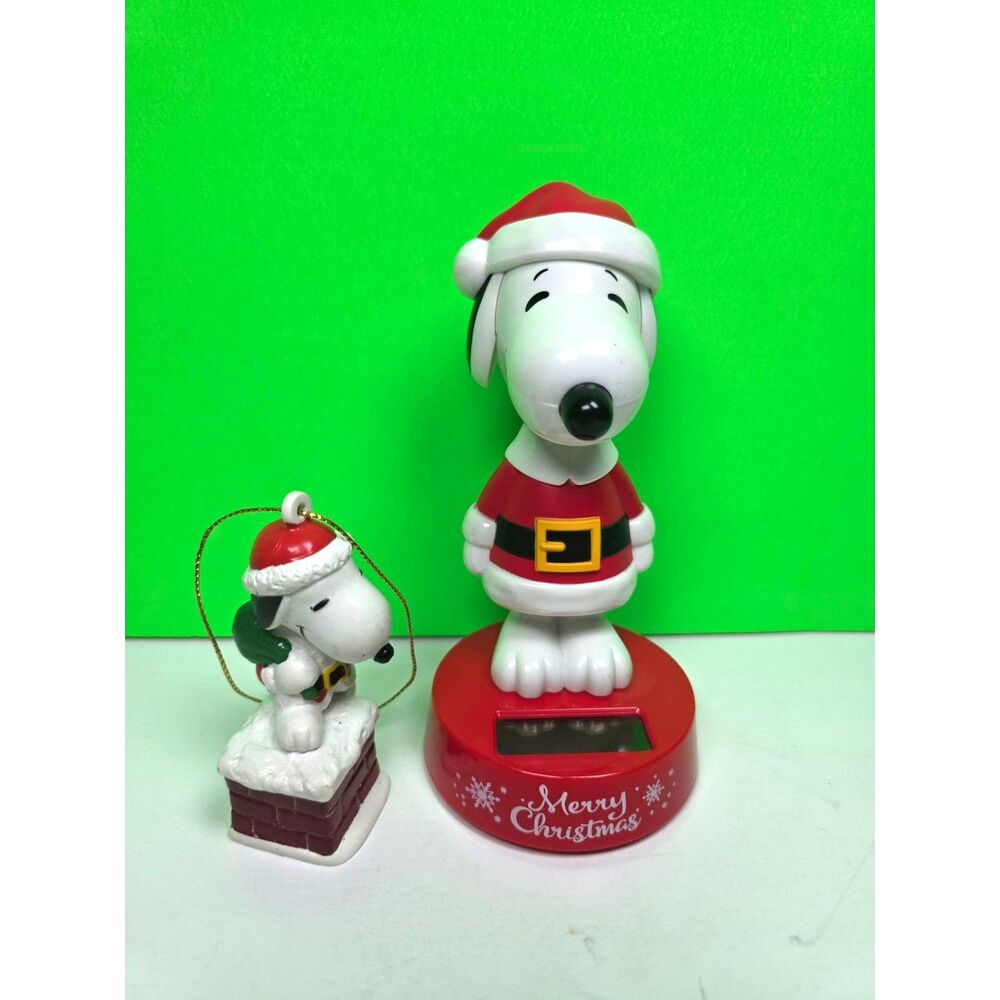 Peanuts Snoopy Dog Christmas Lot x 2 Hanging Ornament Solar Bobblehead